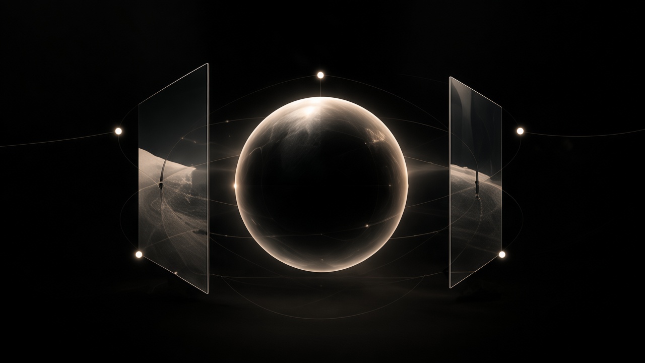 A central sphere representing the idea at the centre of the studio