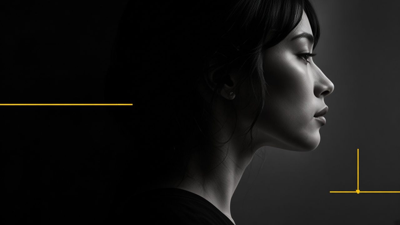 A monochrome profile with thin yellow lines