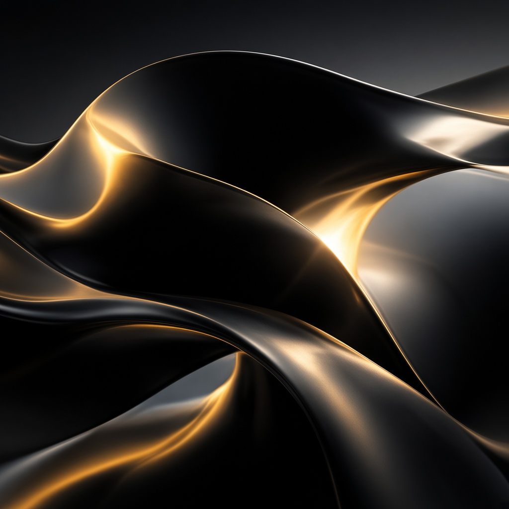 A dark metal form catching warm light