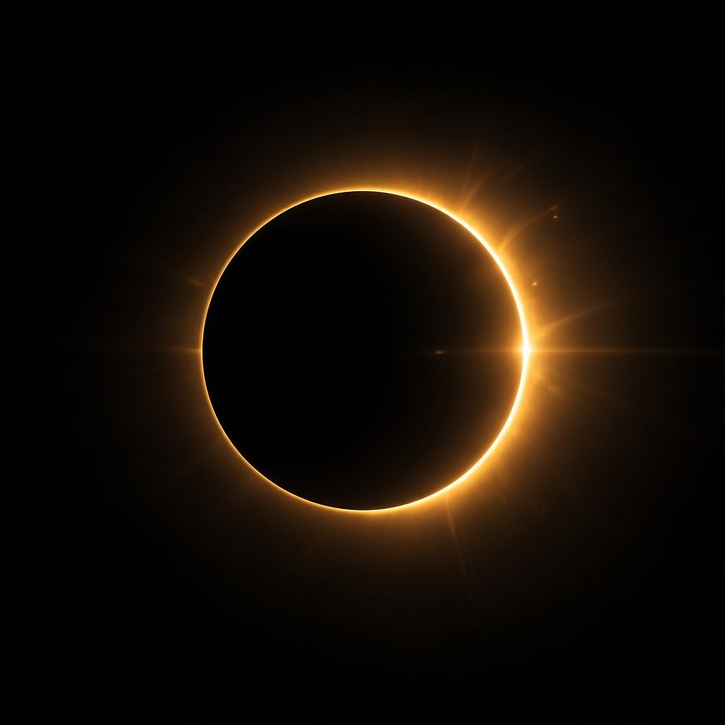 A dark circle edged in warm light