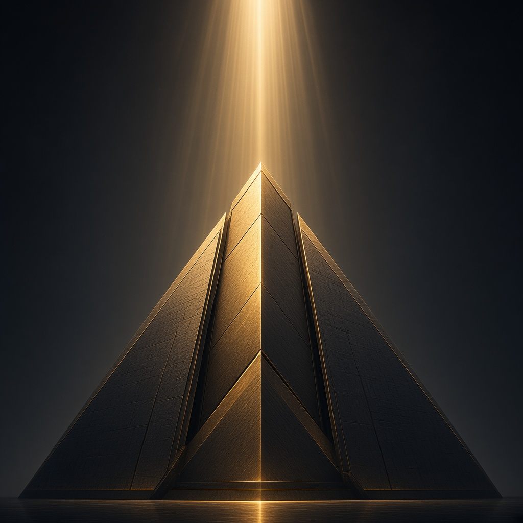 A monumental form cut by warm light