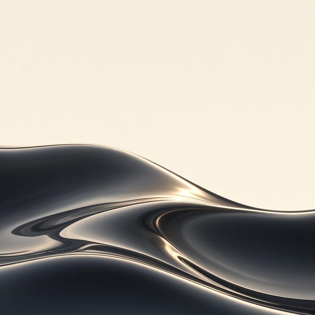 A dark metal form catching warm light
