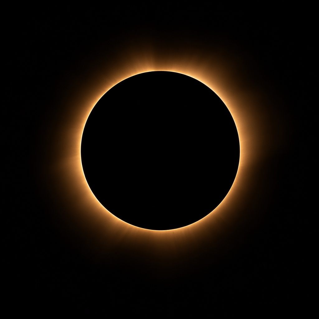 A dark circle edged in warm light