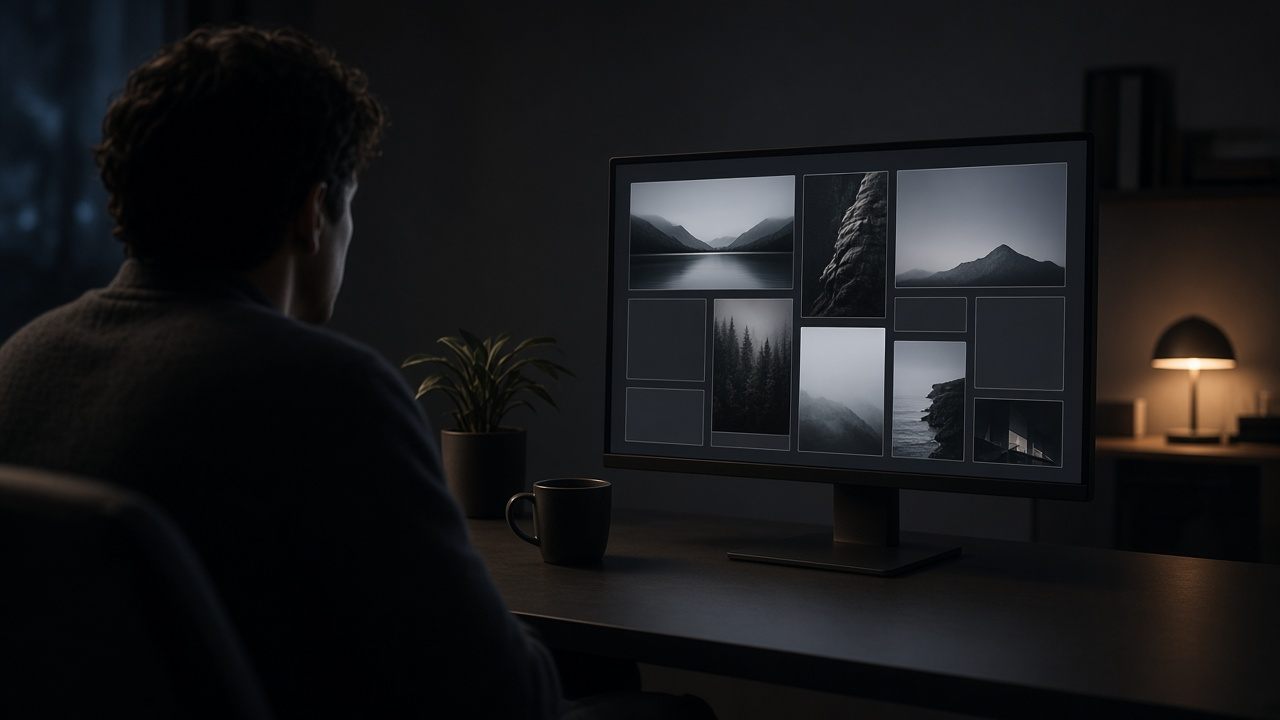 A person watching a screen from a quiet desk