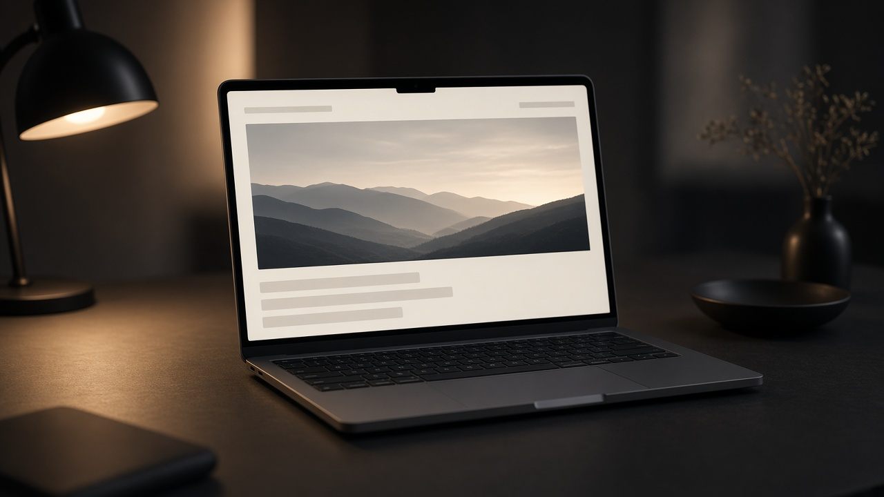 A laptop showing a calm editorial website
