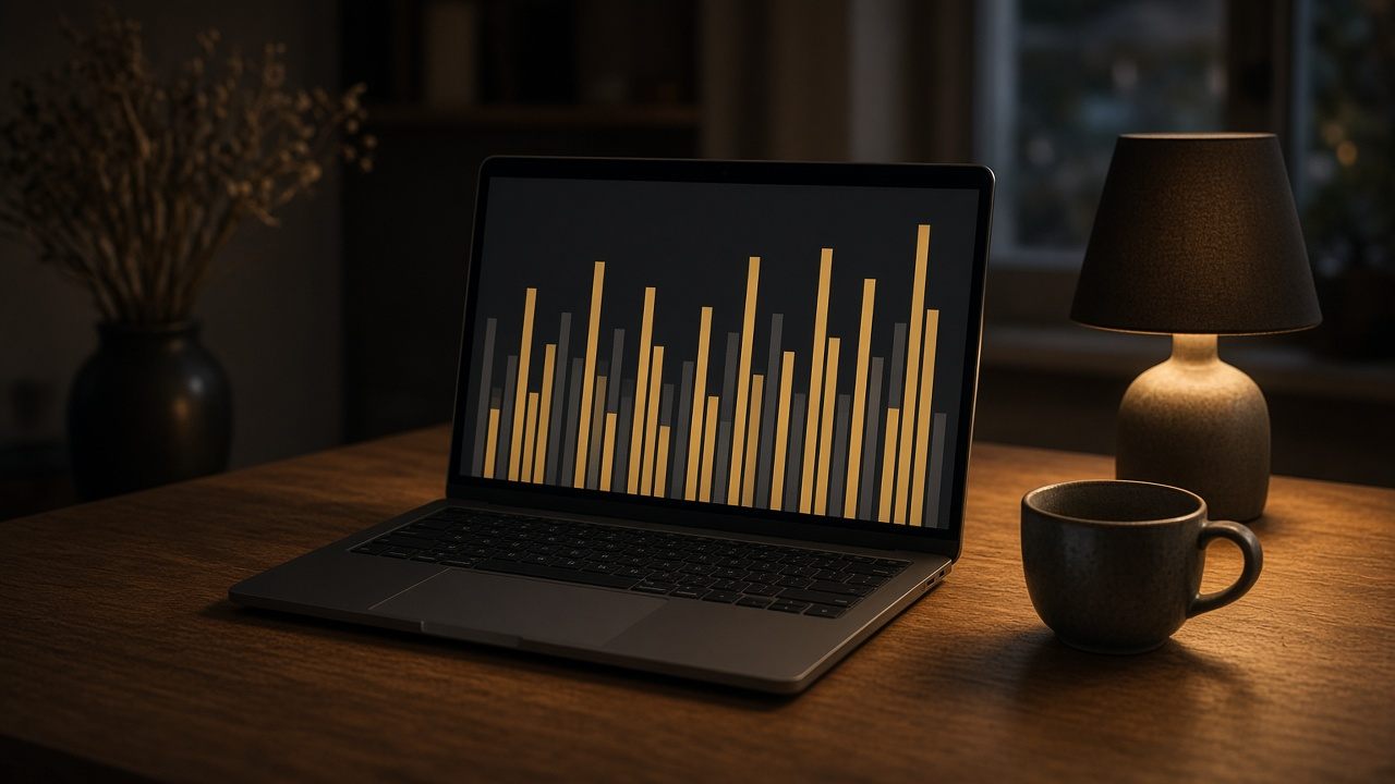 A laptop showing an abstract performance chart