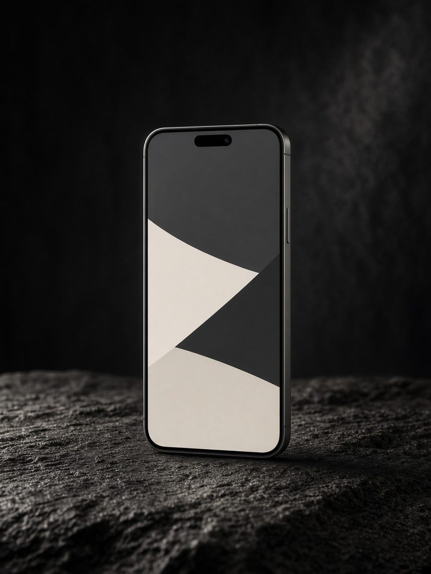 A single phone standing in a dark space